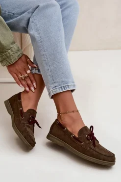 Półbuty Mokasyny Damskie Z Wiązaniem Ciemnozielone Calivra