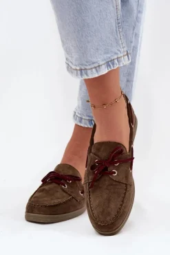 Półbuty Mokasyny Damskie Z Wiązaniem Ciemnozielone Calivra