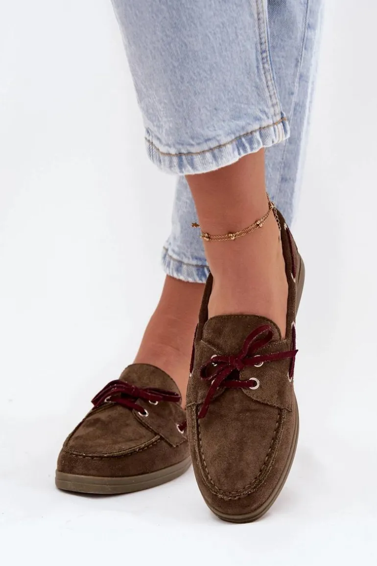 Półbuty Mokasyny Damskie Z Wiązaniem Ciemnozielone Calivra