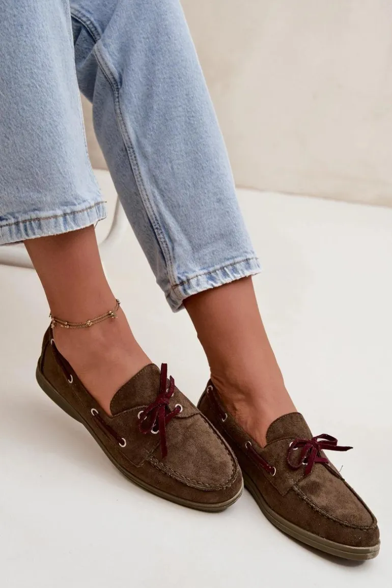 Półbuty Mokasyny Damskie Z Wiązaniem Ciemnozielone Calivra