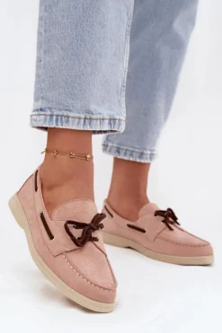Półbuty Mokasyny Damskie Z Wiązaniem Jasnoróżowe Calivra