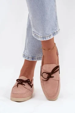 Półbuty Mokasyny Damskie Z Wiązaniem Jasnoróżowe Calivra