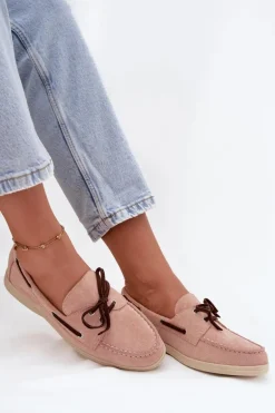 Półbuty Mokasyny Damskie Z Wiązaniem Jasnoróżowe Calivra
