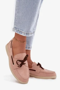 Półbuty Mokasyny Damskie Z Wiązaniem Jasnoróżowe Calivra