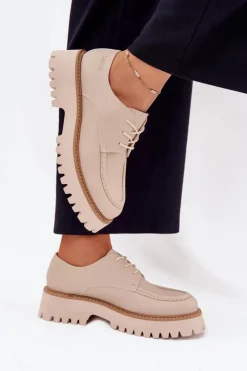 Półbuty Mokasyny Damskie Ze Sznurowaniem Big Star NN274053 Beżowe