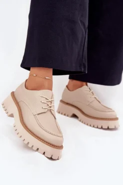 Półbuty Mokasyny Damskie Ze Sznurowaniem Big Star NN274053 Beżowe