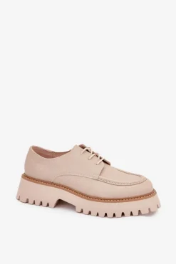 Półbuty Mokasyny Damskie Ze Sznurowaniem Big Star NN274053 Beżowe