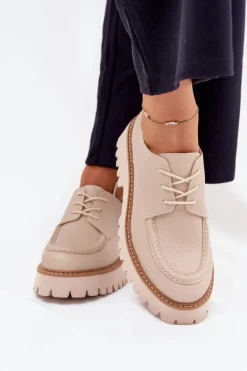 Półbuty Mokasyny Damskie Ze Sznurowaniem Big Star NN274053 Beżowe