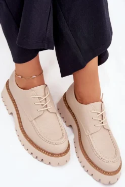 Półbuty Mokasyny Damskie Ze Sznurowaniem Big Star NN274053 Beżowe