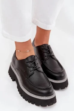 Półbuty Mokasyny Damskie Ze Sznurowaniem Big Star NN274052 Czarne