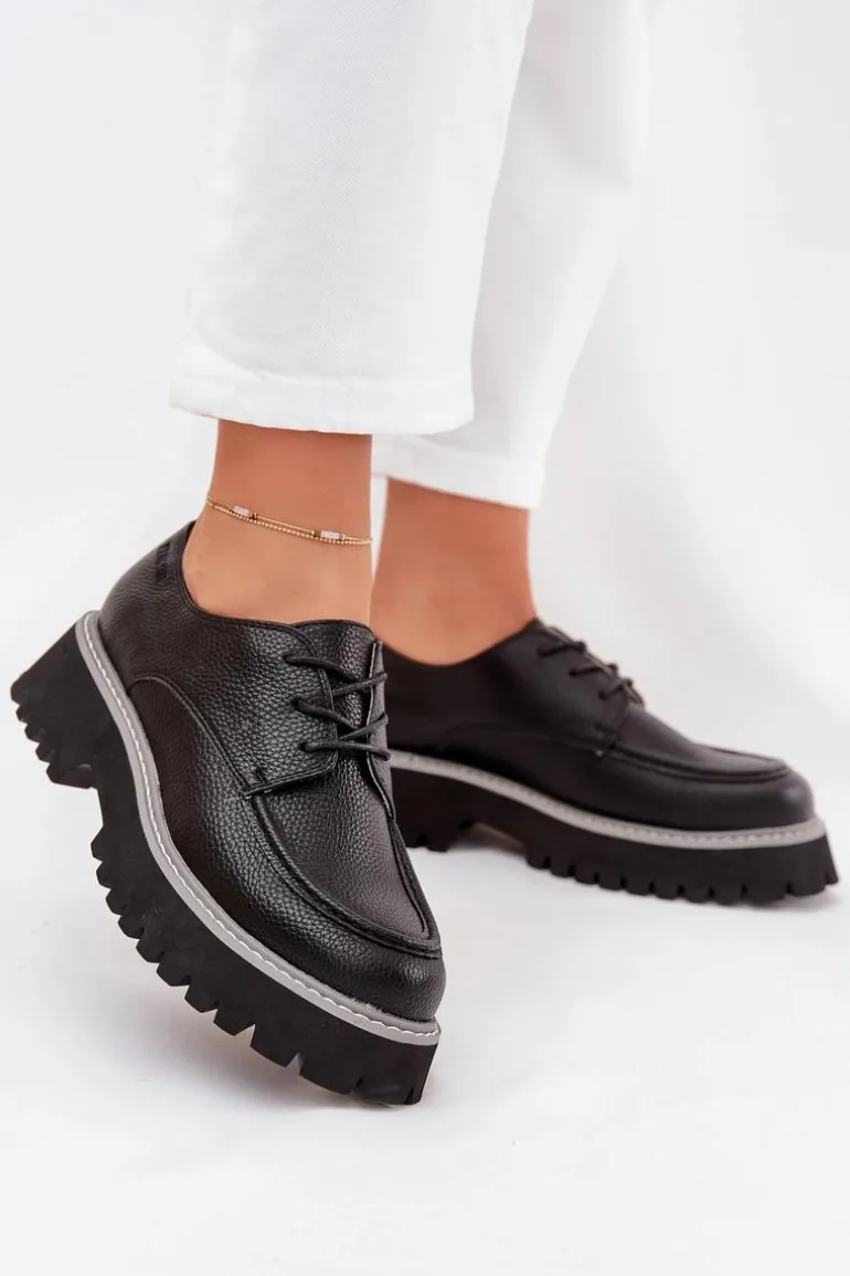 Półbuty Mokasyny Damskie Ze Sznurowaniem Big Star NN274052 Czarne