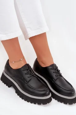 Półbuty Mokasyny Damskie Ze Sznurowaniem Big Star NN274052 Czarne