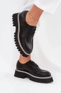 Półbuty Mokasyny Damskie Ze Sznurowaniem Big Star NN274052 Czarne