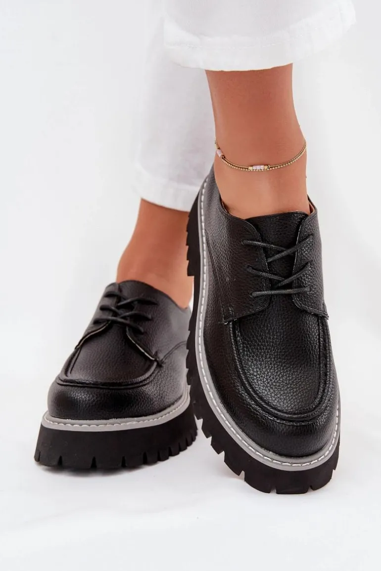 Półbuty Mokasyny Damskie Ze Sznurowaniem Big Star NN274052 Czarne