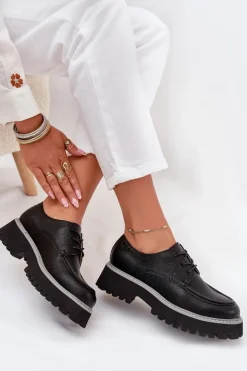 Półbuty Mokasyny Damskie Ze Sznurowaniem Big Star NN274052 Czarne