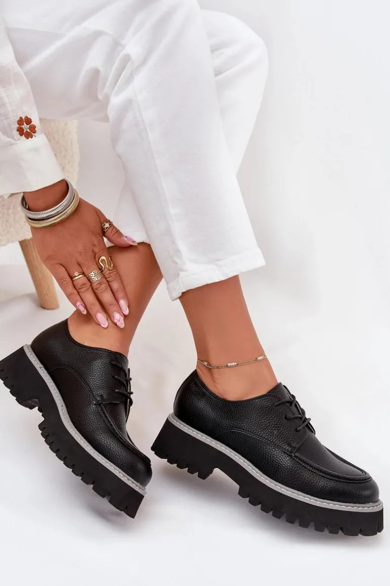 Półbuty Mokasyny Damskie Ze Sznurowaniem Big Star NN274052 Czarne