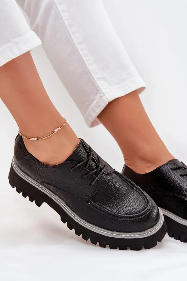 Półbuty Mokasyny Damskie Ze Sznurowaniem Big Star NN274052 Czarne