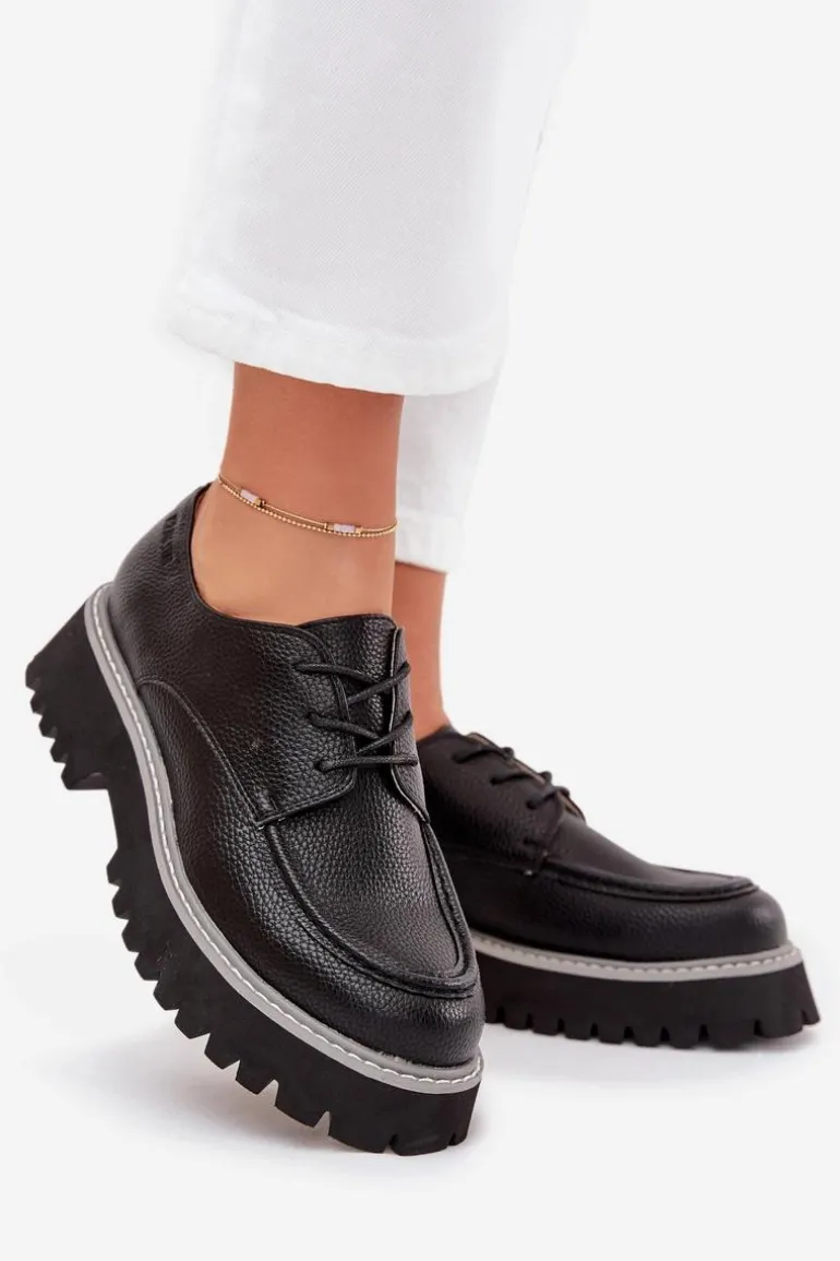 Półbuty Mokasyny Damskie Ze Sznurowaniem Big Star NN274052 Czarne