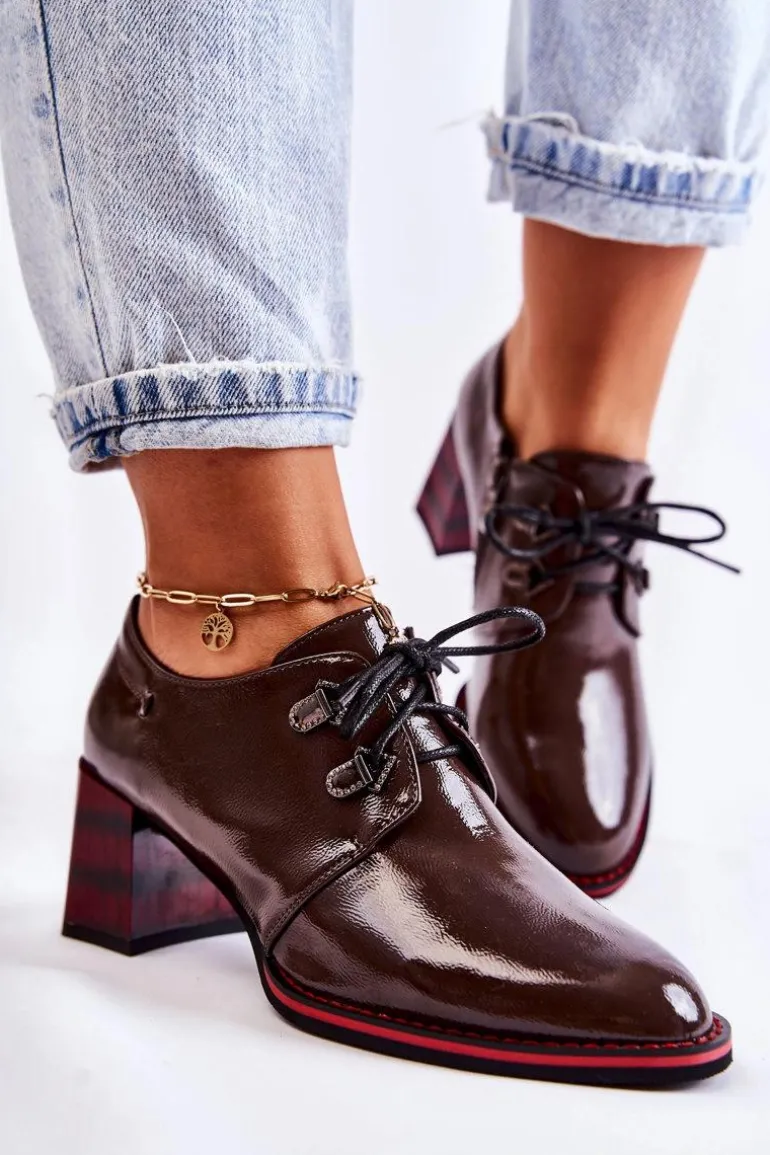 Półbuty Na Suwak Brązowo-Czerwone Laurosa