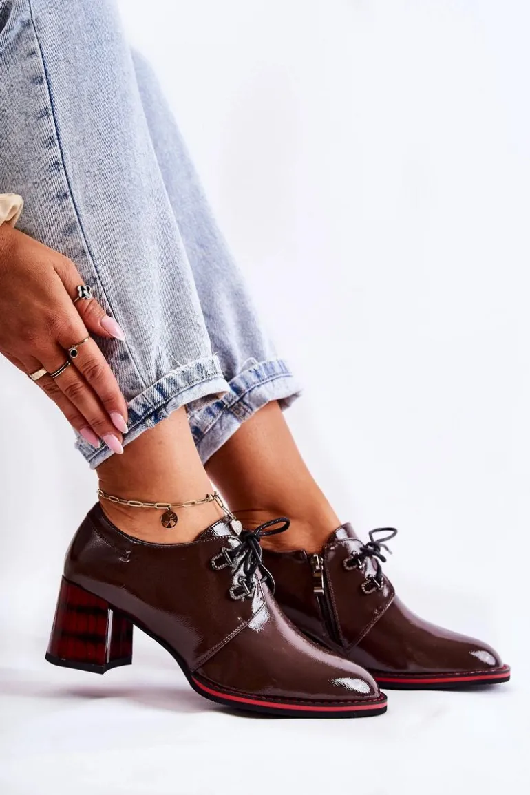 Półbuty Na Suwak Brązowo-Czerwone Laurosa