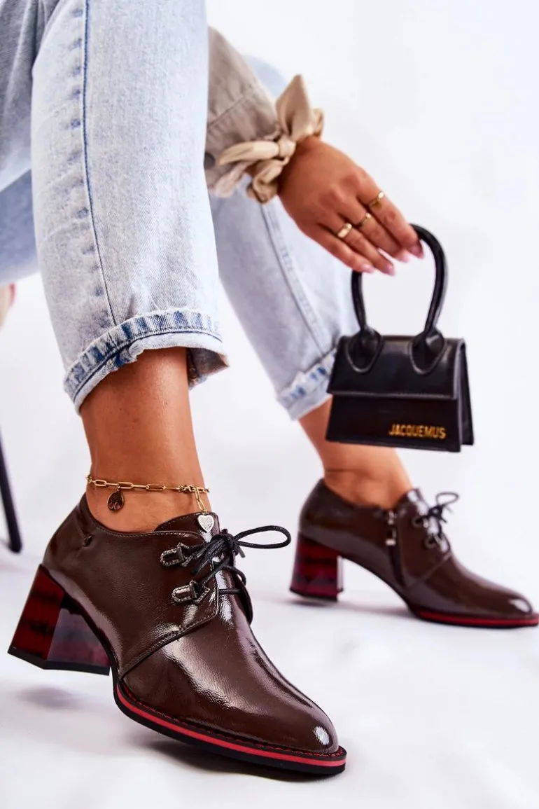 Półbuty Na Suwak Brązowo-Czerwone Laurosa