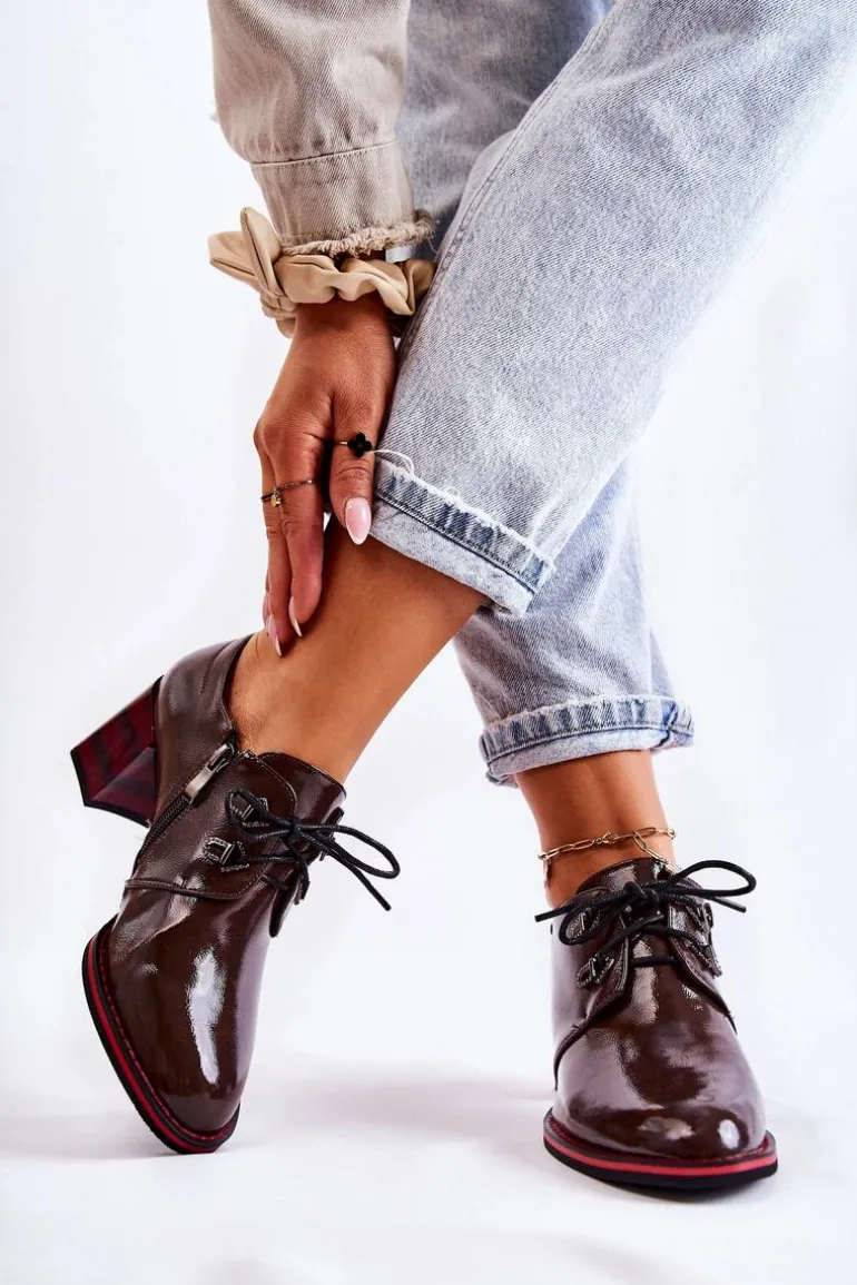 Półbuty Na Suwak Brązowo-Czerwone Laurosa