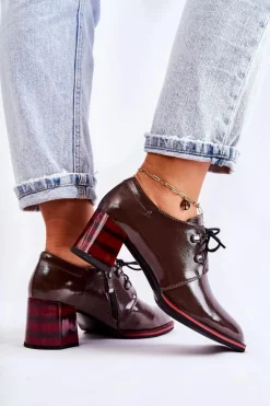 Półbuty Na Suwak Brązowo-Czerwone Laurosa