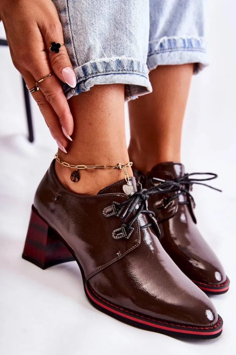 Półbuty Na Suwak Brązowo-Czerwone Laurosa