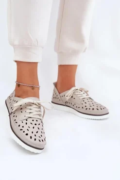 Półbuty Skórzane Damskie S.Barski LR51-610 Beżowe