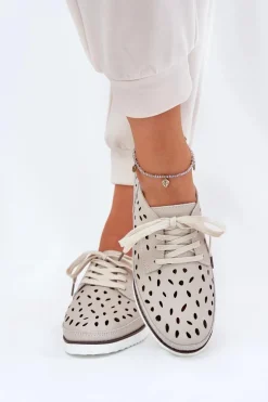 Półbuty Skórzane Damskie S.Barski LR51-610 Beżowe