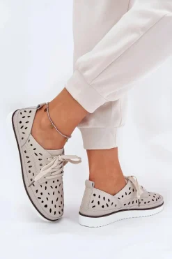 Półbuty Skórzane Damskie S.Barski LR51-610 Beżowe