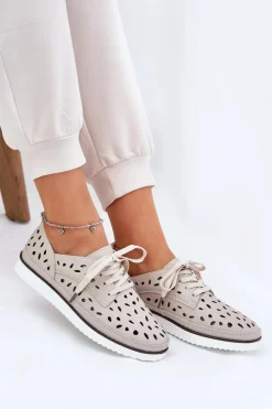 Półbuty Skórzane Damskie S.Barski LR51-610 Beżowe