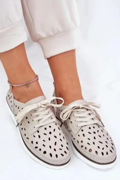 Półbuty Skórzane Damskie S.Barski LR51-610 Beżowe