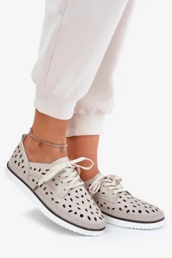 Półbuty Skórzane Damskie S.Barski LR51-610 Beżowe