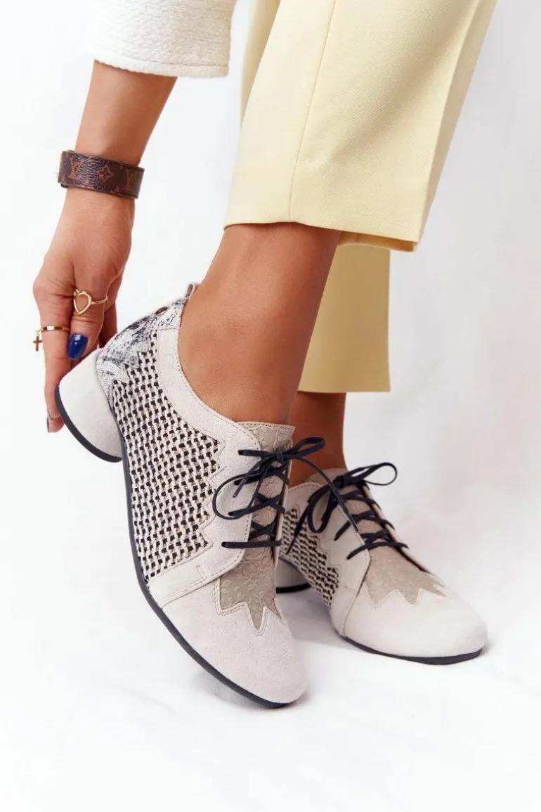 Półbuty Z Plecionki Na Obcasie Maciejka 04890-04 Beżowe