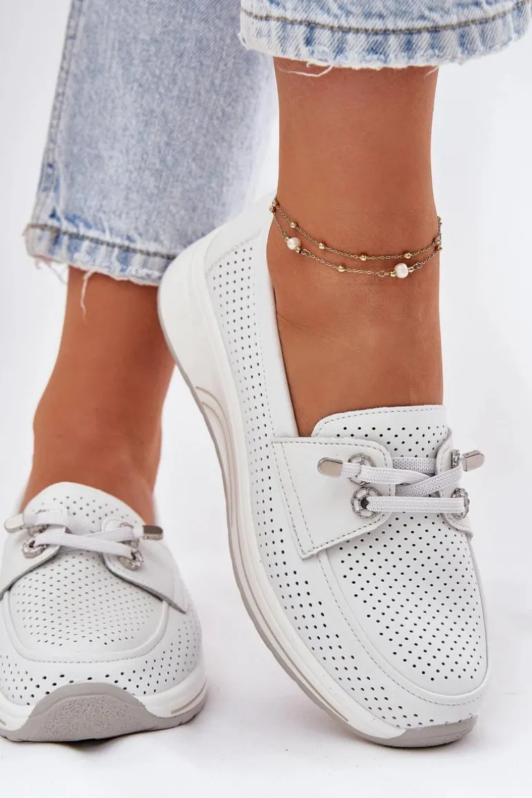 Półbuty Ze Skóry Naturalnej Na Platformie Artiker 56C2101 Białe
