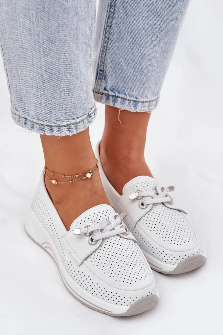 Półbuty Ze Skóry Naturalnej Na Platformie Artiker 56C2101 Białe