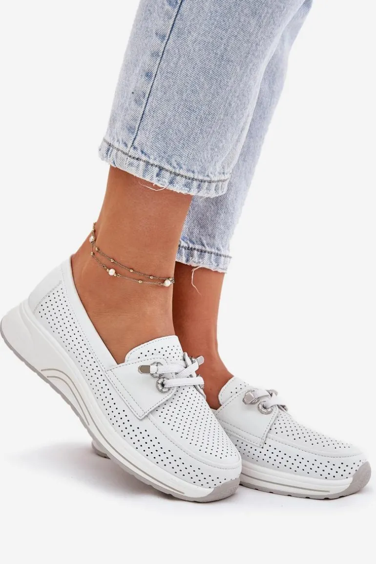 Półbuty Ze Skóry Naturalnej Na Platformie Artiker 56C2101 Białe