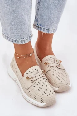 Półbuty Ze Skóry Naturalnej Na Platformie Artiker 56C2102 Beżowe