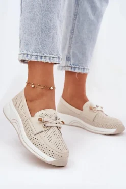 Półbuty Ze Skóry Naturalnej Na Platformie Artiker 56C2102 Beżowe