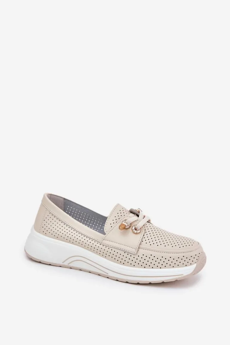 Półbuty Ze Skóry Naturalnej Na Platformie Artiker 56C2102 Beżowe