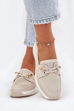 Półbuty Ze Skóry Naturalnej Na Platformie Artiker 56C2102 Beżowe