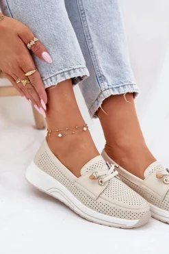 Półbuty Ze Skóry Naturalnej Na Platformie Artiker 56C2102 Beżowe