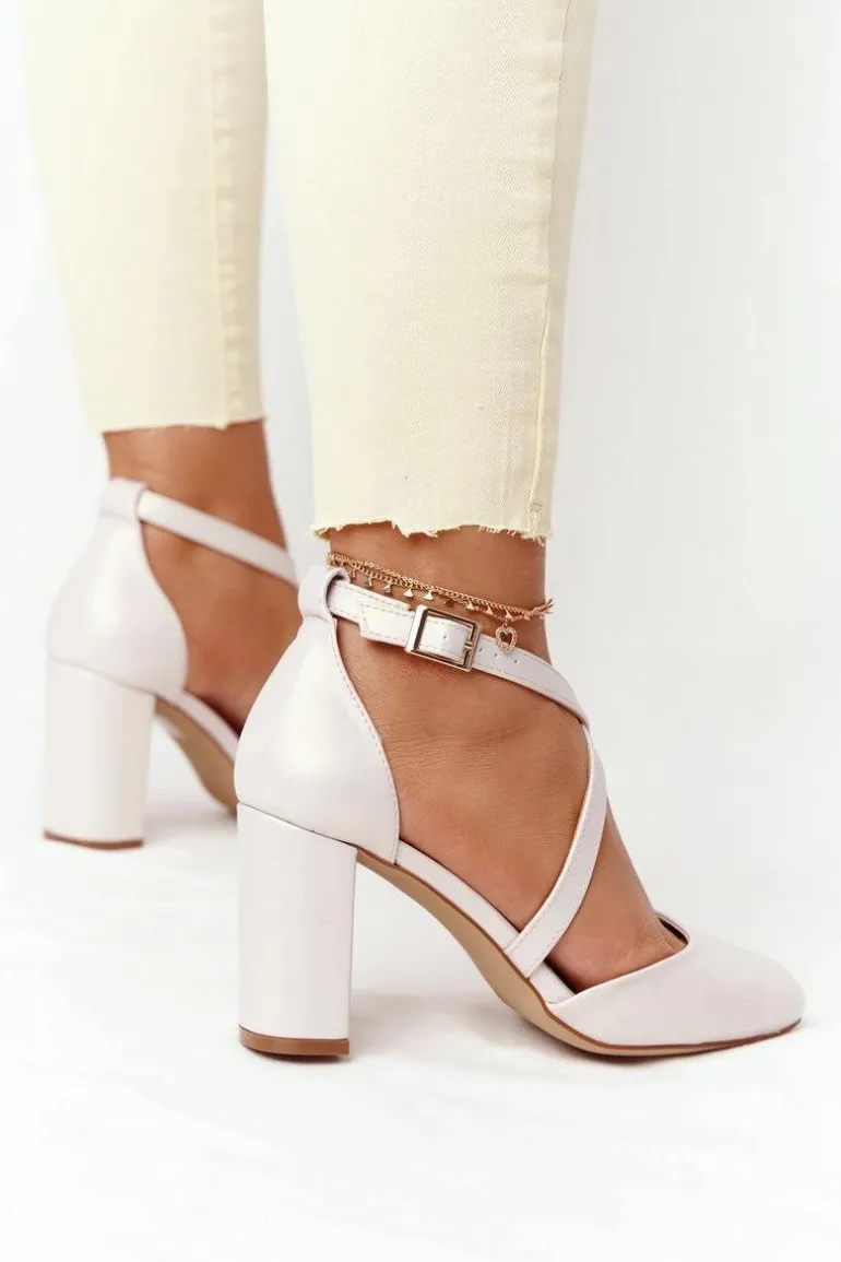 Perłowe Czółenka Na Słupku Sergio Leone SK863 Beżowe