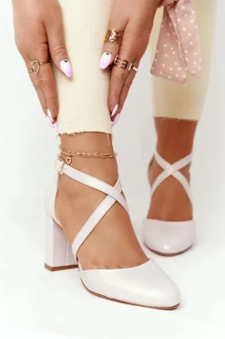 Perłowe Czółenka Na Słupku Sergio Leone SK863 Beżowe