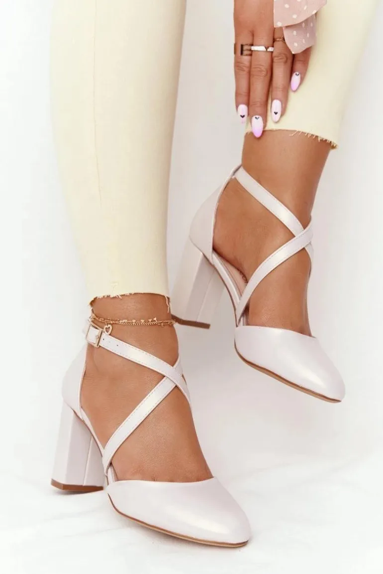 Perłowe Czółenka Na Słupku Sergio Leone SK863 Beżowe