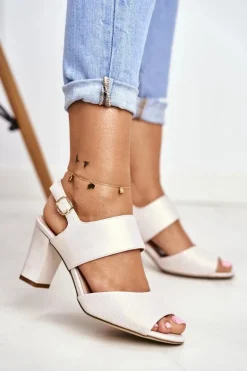 Perłowe Sandały Na Słupku Sergio Leone SK778 Beżowe