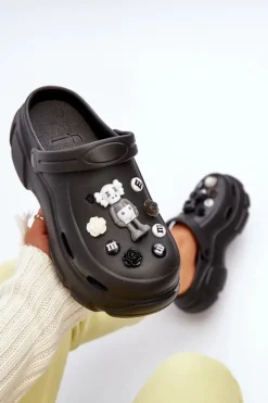 Piankowe Damskie Lekkie Klapki Na Masywnej Podeszwie Czarne Matirra