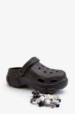 Piankowe Damskie Lekkie Klapki Na Masywnej Podeszwie Czarne Matirra