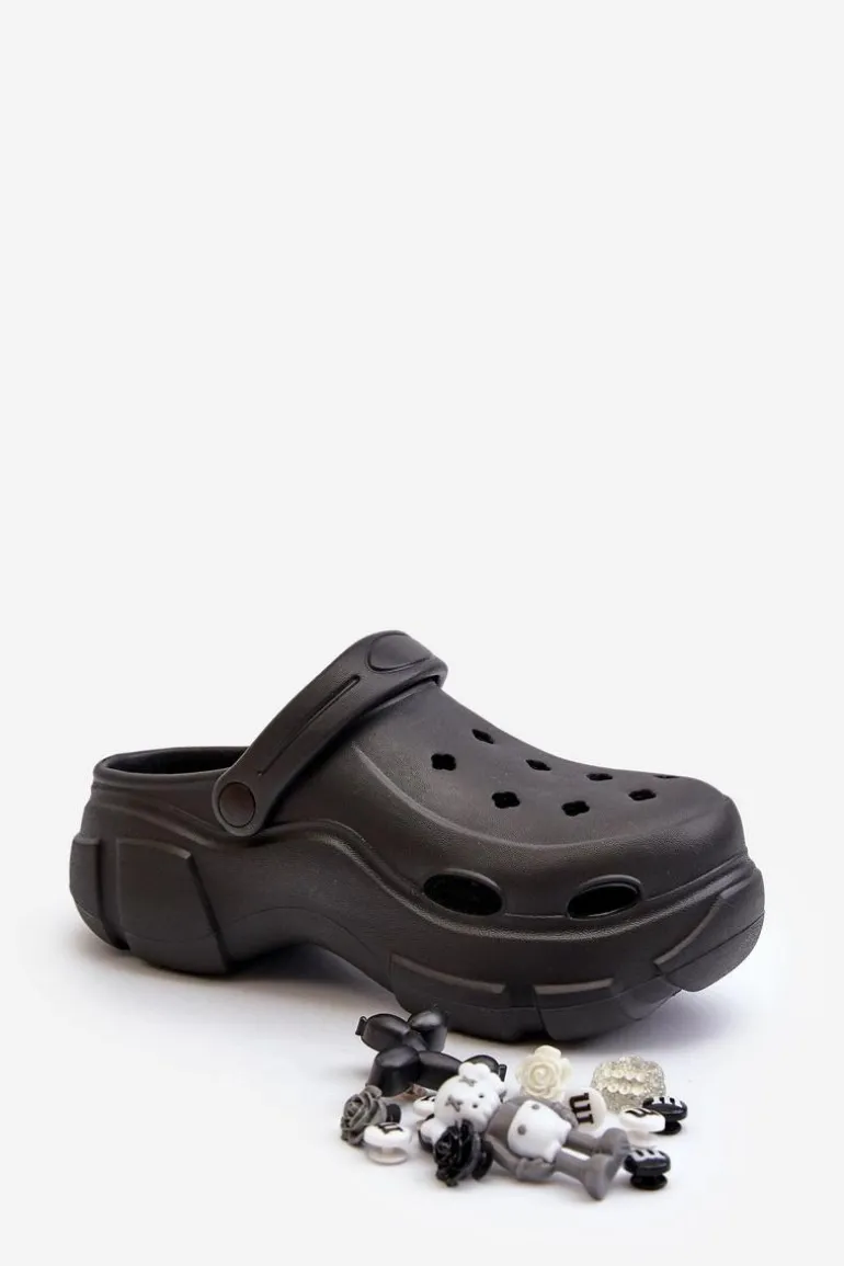 Piankowe Damskie Lekkie Klapki Na Masywnej Podeszwie Czarne Matirra